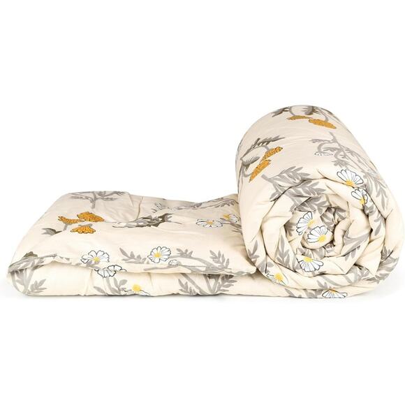 Microfiber All Weather Reversible Queen Comforter Ivory Floral Blossom Pattern - Picture 4 of 4